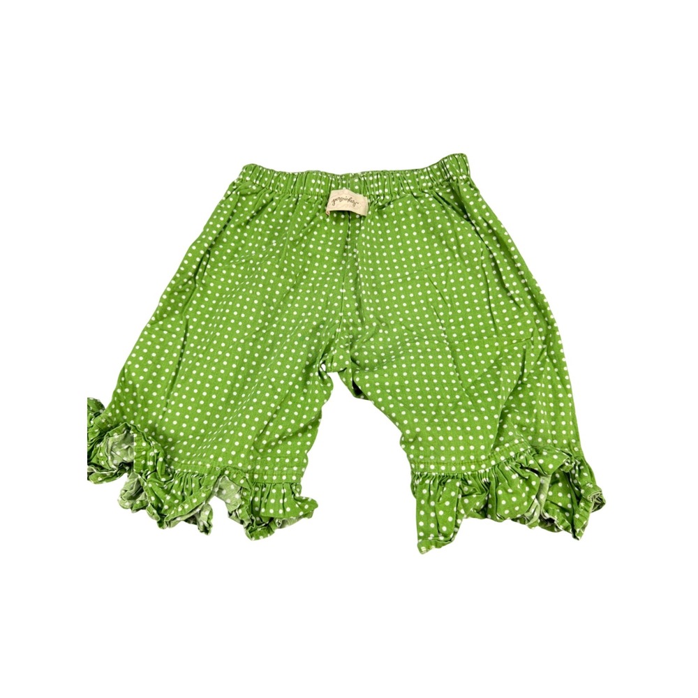 Persnickety Girls Green Polka Dot Ruffle Shorts Size 6 Cotton Made in USA